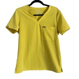 FIGS Technical Collection Womens V-Neck Scrub Top Yellow Small Single Pocket